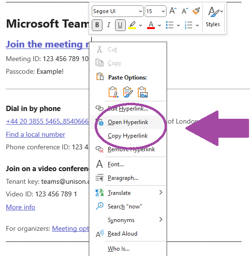 Joining instructions for microsoft teams