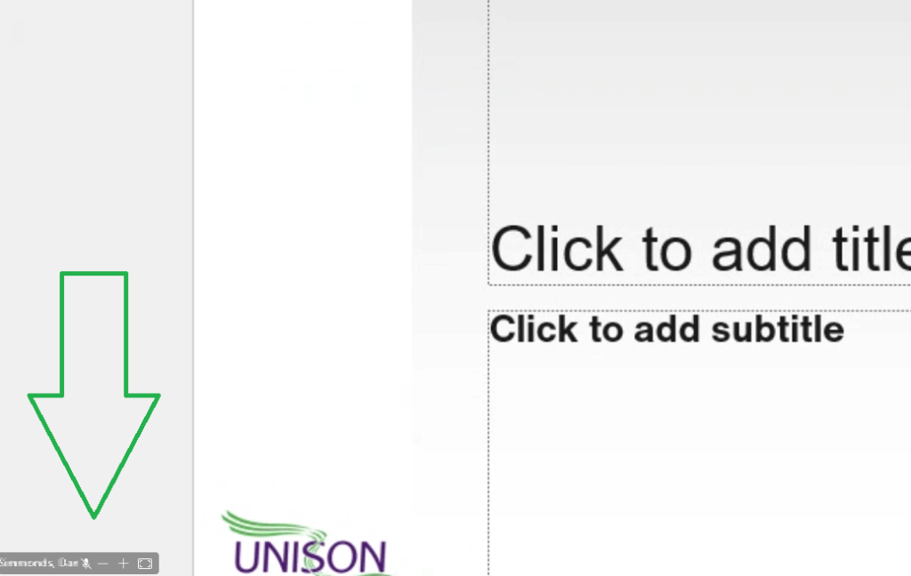 Screenshot showing where to magnify screen when screen sharing has been turned on by a presenter in a Microsoft Teams meeting or webinar.